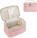 Makeup Bag, Travel Make Up Organizer Cosmetic Brush Bags Case for Women in Vegan Leather, Pink(Patent Pending)